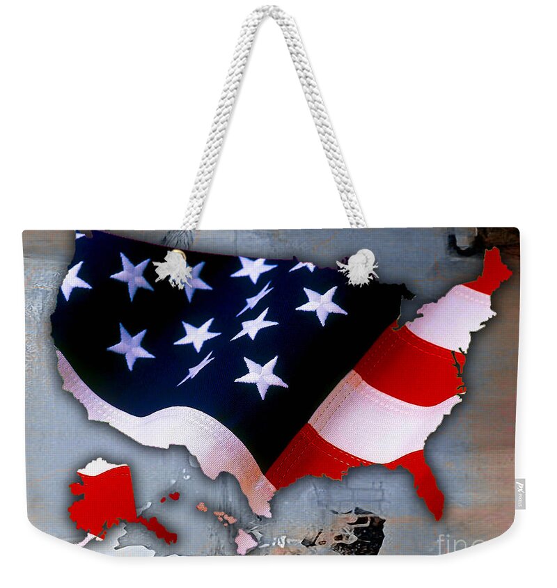 Map Of The United States Weekender Tote Bag featuring the mixed media United States Map #5 by Marvin Blaine
