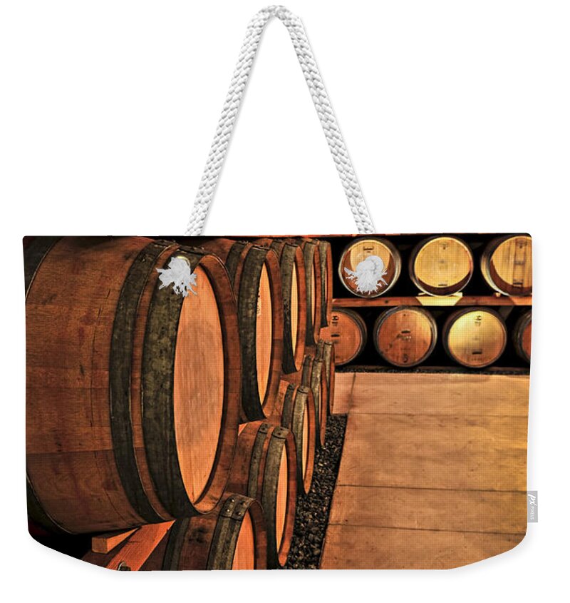 Barrels Weekender Tote Bag featuring the photograph Wine barrels 4 by Elena Elisseeva