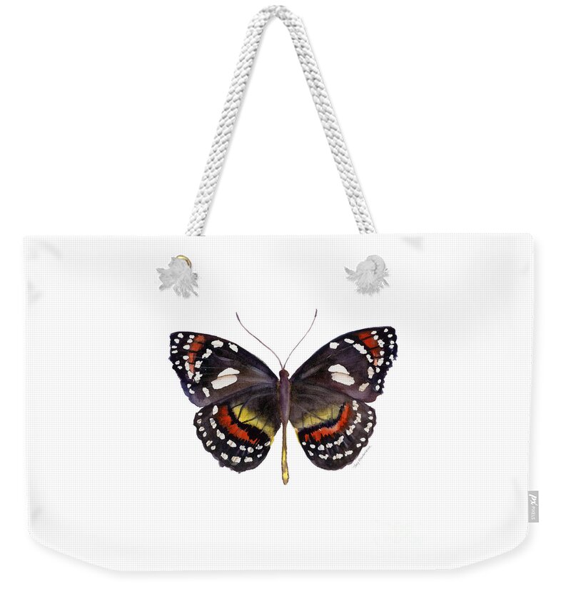 Elzunia Bonplandii Butterfly Weekender Tote Bag featuring the painting 50 Elzunia Bonplandii Butterfly by Amy Kirkpatrick