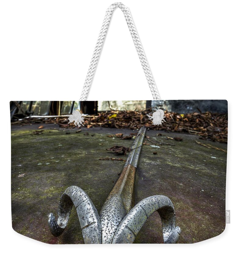 Ken Johnson Weekender Tote Bag featuring the photograph 50s Dodge Ram Ornament by Ken Johnson