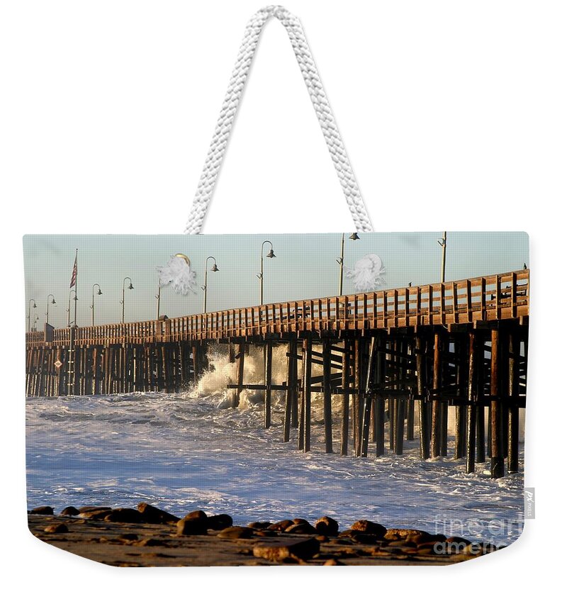Storm Weekender Tote Bag featuring the photograph Ocean Wave Storm Pier #51 by Henrik Lehnerer