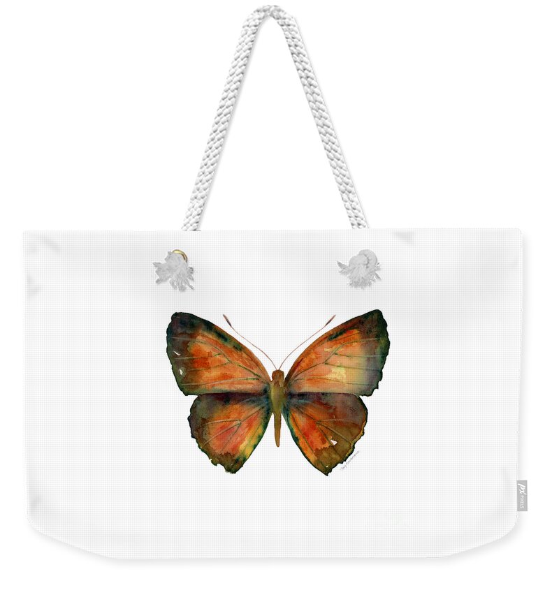 Copper Jewel Weekender Tote Bag featuring the painting 56 Copper Jewel Butterfly by Amy Kirkpatrick
