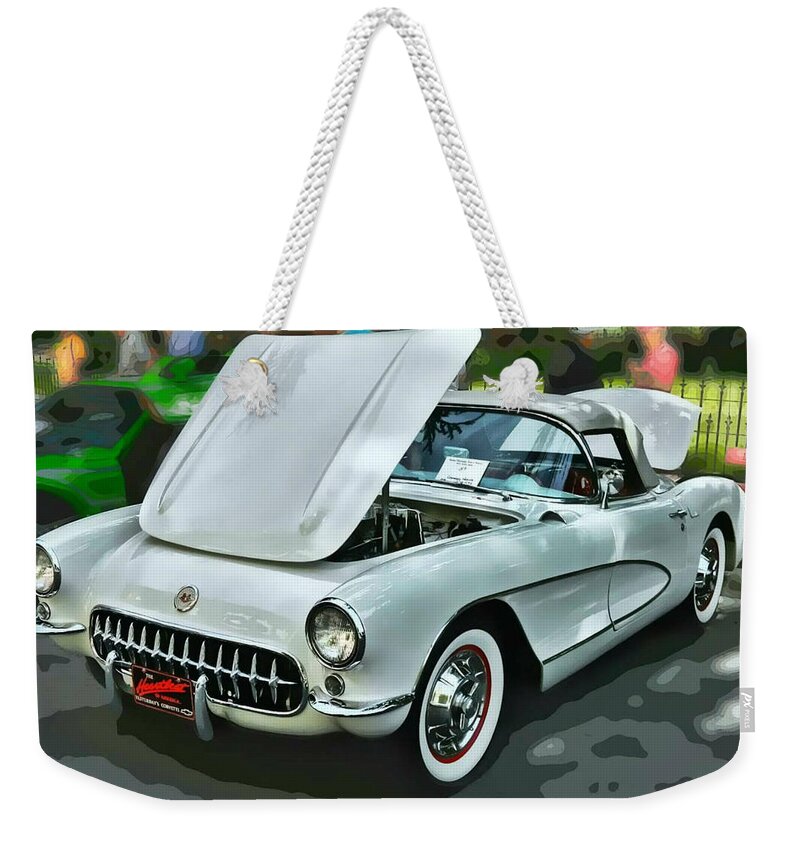 Victor Montgomery Weekender Tote Bag featuring the photograph '56 Corvette #56 by Vic Montgomery