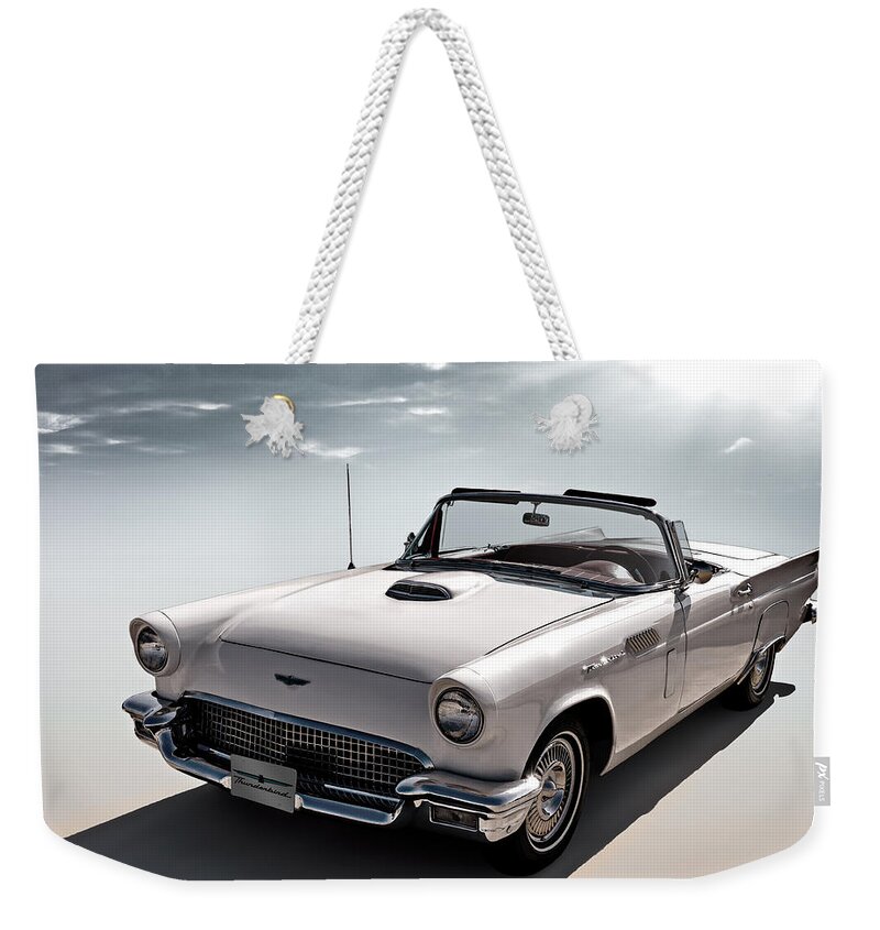 Vintage Weekender Tote Bag featuring the digital art 57 T-Bird by Douglas Pittman