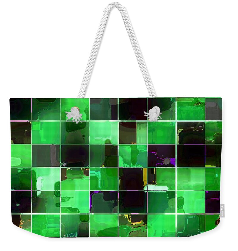 Tiled Blocks Green Glow Weekender Tote Bag featuring the digital art Tiled Blocks Green Glow by Barbara A Griffin