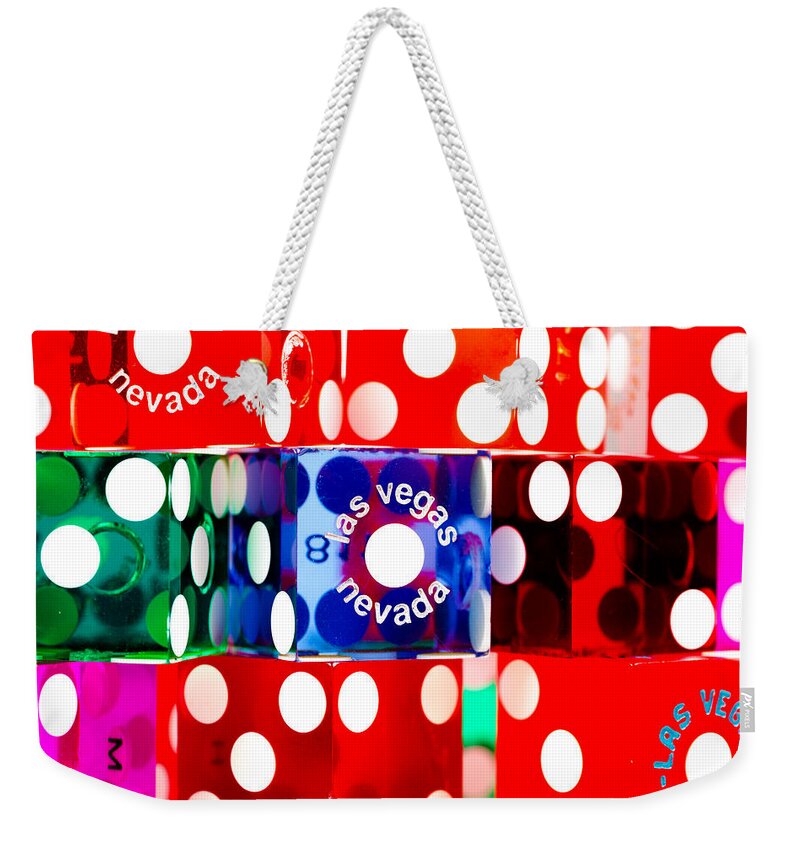 Las Vegas Weekender Tote Bag featuring the photograph Colorful Dice by Raul Rodriguez