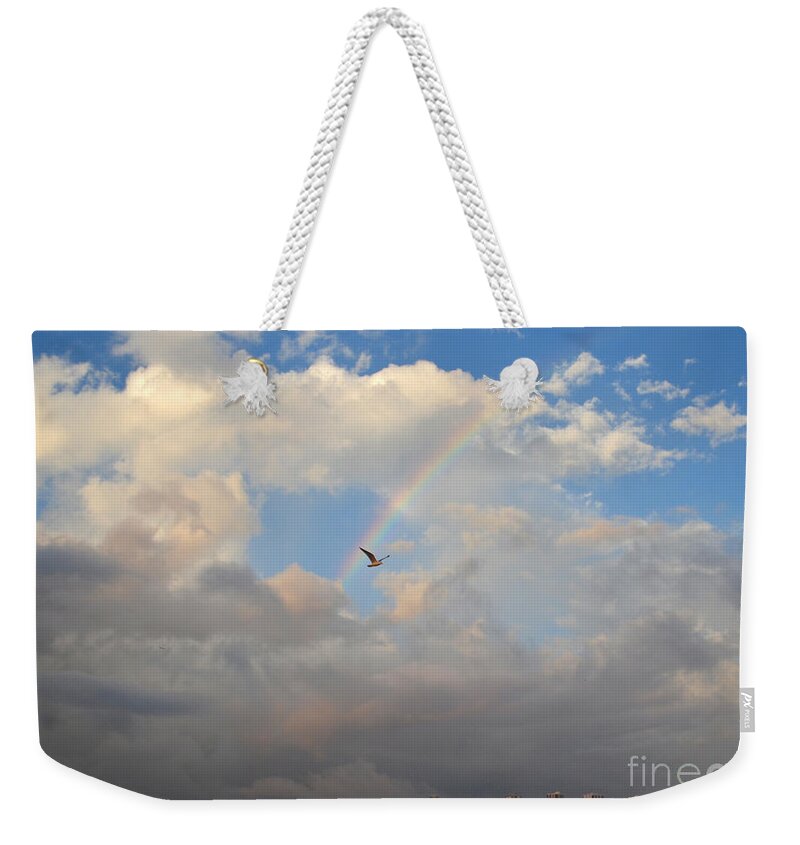 Rainbow Weekender Tote Bag featuring the photograph 6- Rainbow and Seagull by Joseph Keane