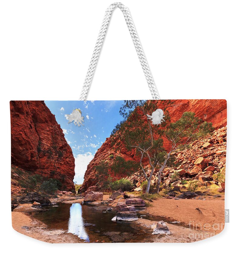 Simpsons Gap Central Australia Landscape Outback Water Hole West Mcdonnell Ranges Northern Territory Australian Landscapes Ghost Gum Trees Weekender Tote Bag featuring the photograph Simpsons Gap #8 by Bill Robinson