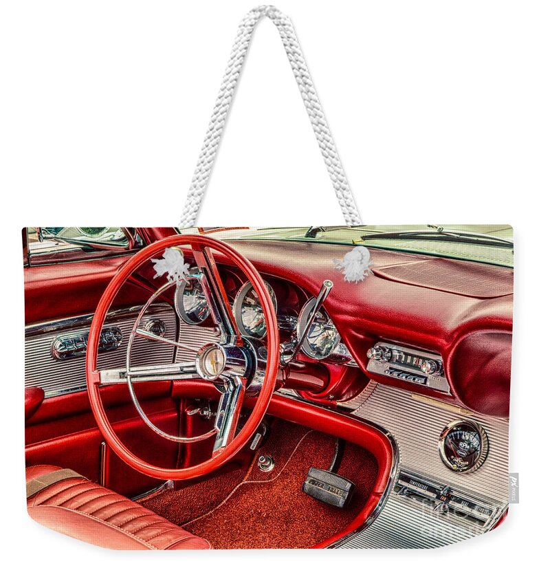 1962 Weekender Tote Bag featuring the photograph 62 Thunderbird Interior by Jerry Fornarotto