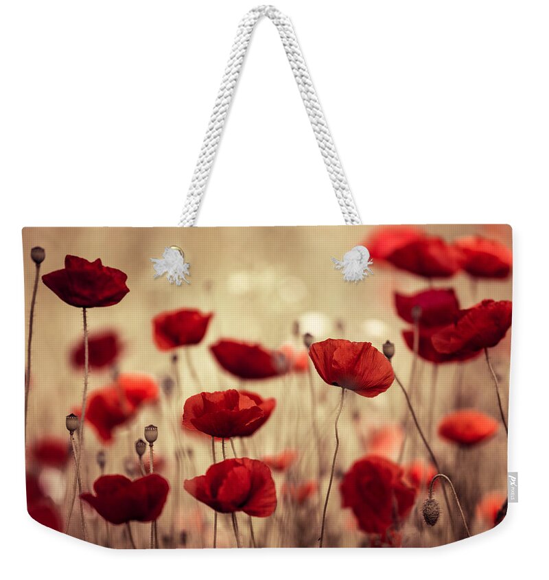 Poppy Weekender Tote Bag featuring the photograph Summer Poppy by Nailia Schwarz