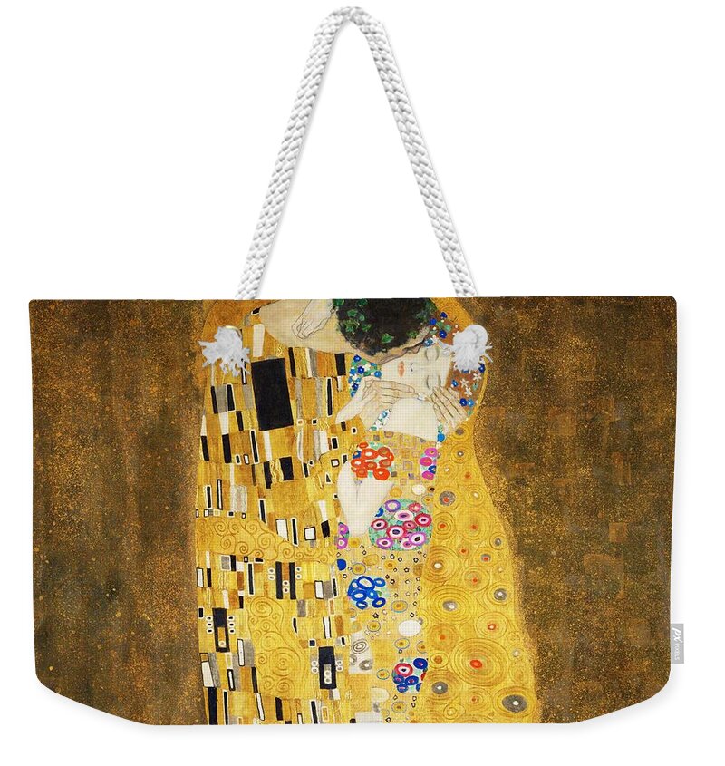 Gustav Klimt Weekender Tote Bag featuring the painting The Kiss by Masterpieces Of Art Gallery