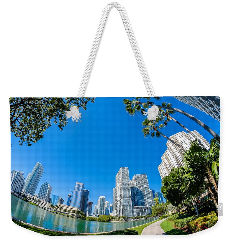 Architecture Weekender Tote Bag featuring the photograph Downtown Miami Brickell Fisheye #8 by Raul Rodriguez