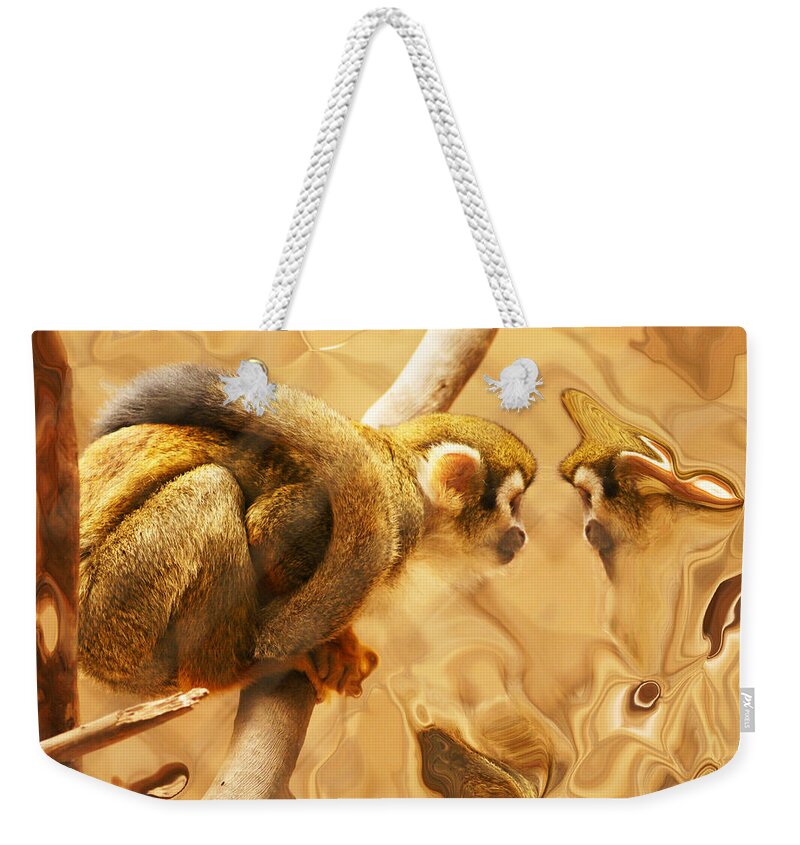 Squirrel Monkey Weekender Tote Bag featuring the photograph Mirrored by Daniele Smith