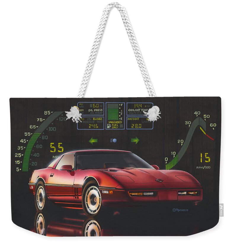 Sports Car Weekender Tote Bag featuring the painting 84 Corvette by Richard De Wolfe