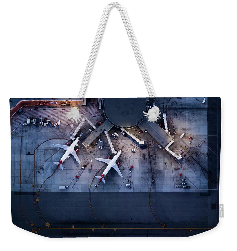 Teamwork Weekender Tote Bag featuring the photograph Airliners At Gates And Control Tower #9 by Michael H