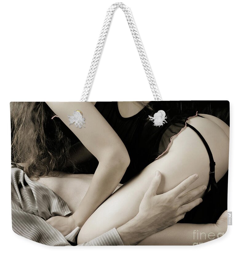 Sex Weekender Tote Bag featuring the photograph Young Couple Making Love #9 by Maxim Images Exquisite Prints