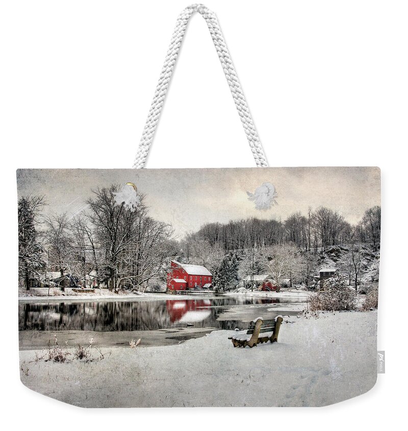 Mills Weekender Tote Bag featuring the photograph A Bench With A View by Pat Abbott