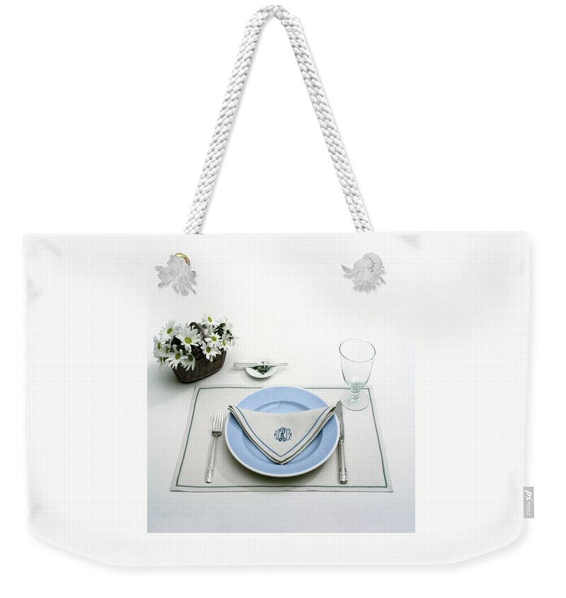 A Blue Table Setting Weekender Tote Bag