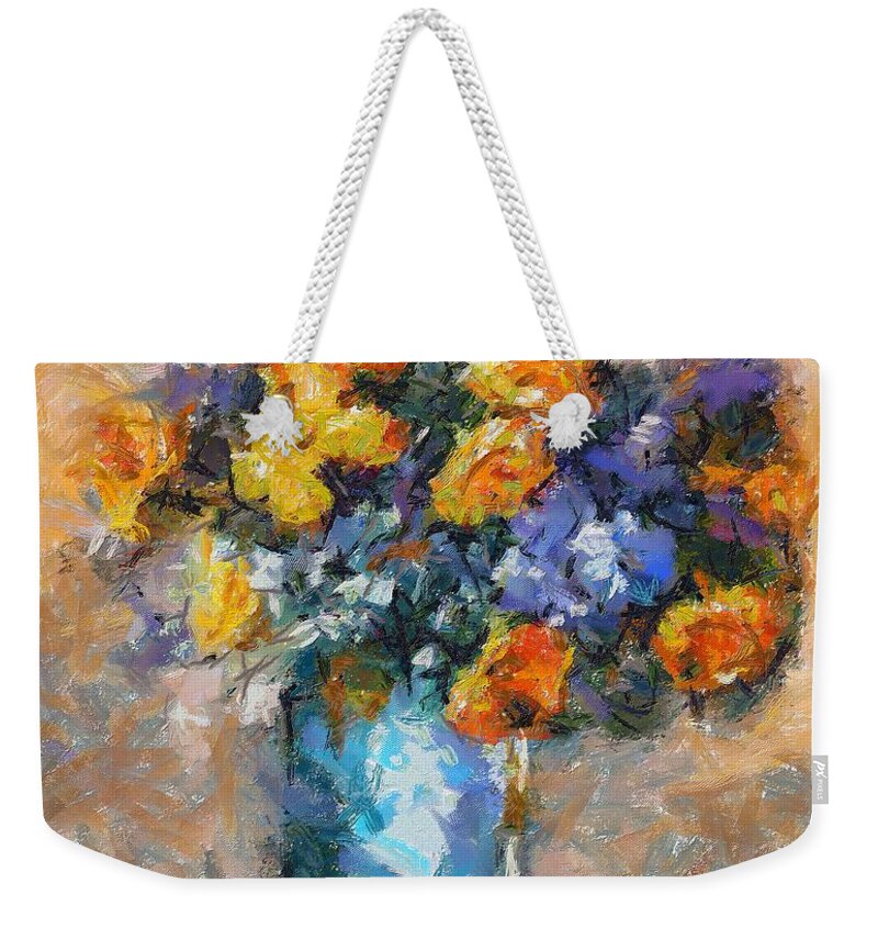 Stilllife Weekender Tote Bag featuring the painting A Bouquet Of Meadow Flowers by Dragica Micki Fortuna