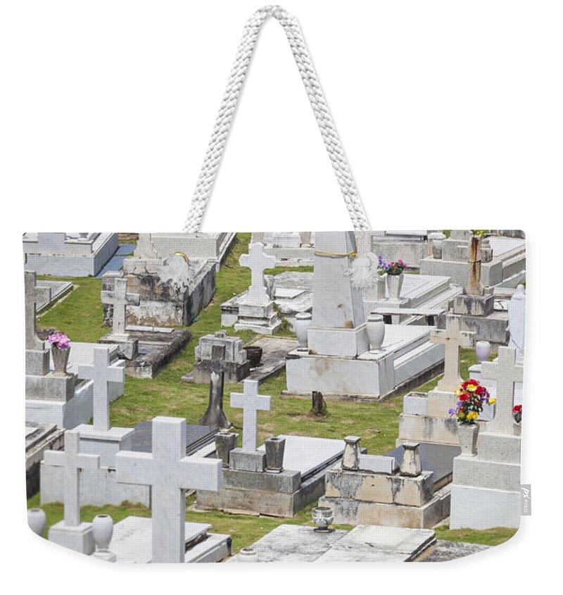 Del Morro Weekender Tote Bag featuring the photograph A Cemetery In Old San Juan Puerto Rico by Bryan Mullennix