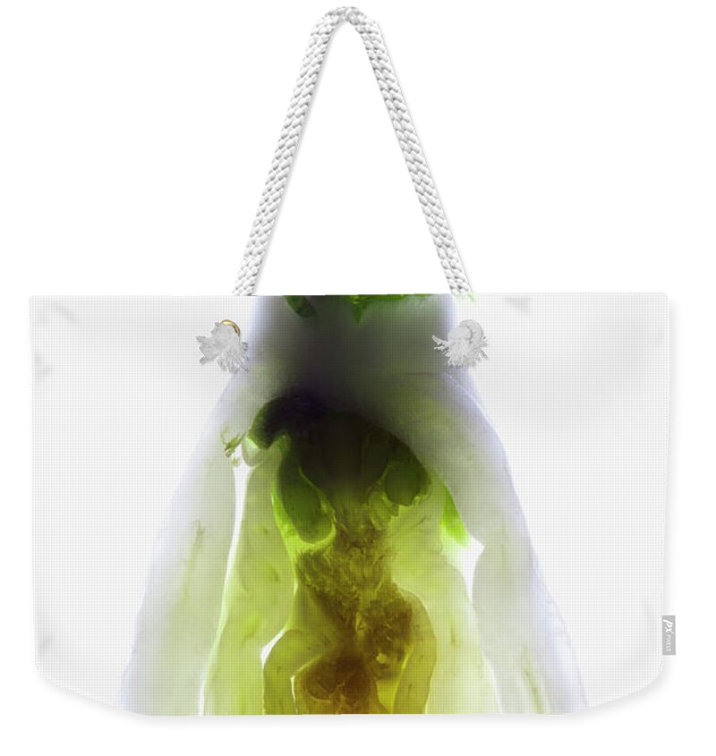 White Background Weekender Tote Bag featuring the photograph A Cross Section Of Fennel On A Light Box by Larry Washburn