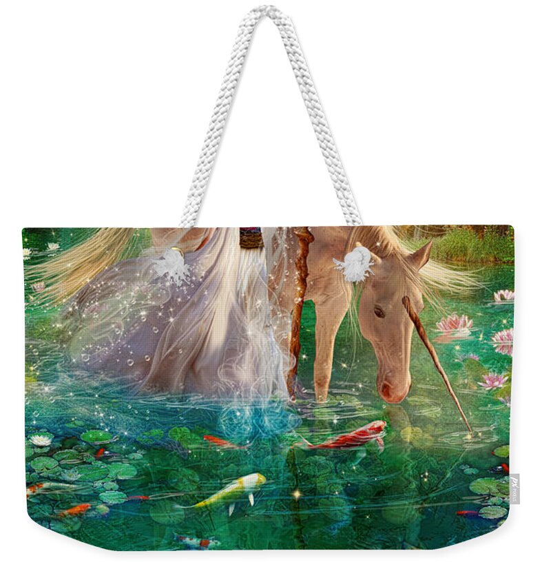 Girl Weekender Tote Bag featuring the digital art A Curious Introduction by MGL Meiklejohn Graphics Licensing