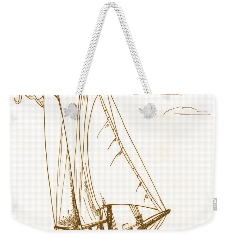Aj Meerwald Weekender Tote Bag featuring the drawing A Day On The Bay by Nancy Patterson