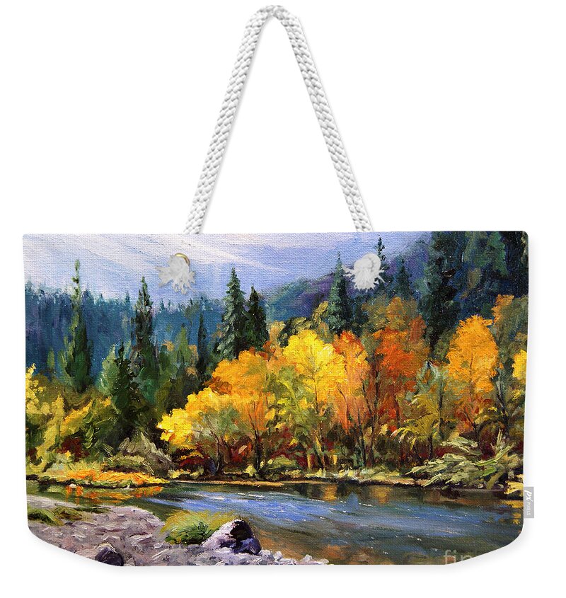 Landscape Weekender Tote Bag featuring the painting A Day on the River by Jennifer Beaudet