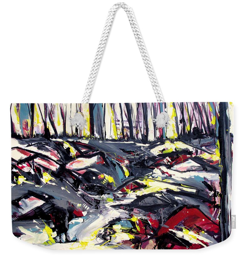 Landscape Weekender Tote Bag featuring the painting A Days Worth In Rocks by John Gholson