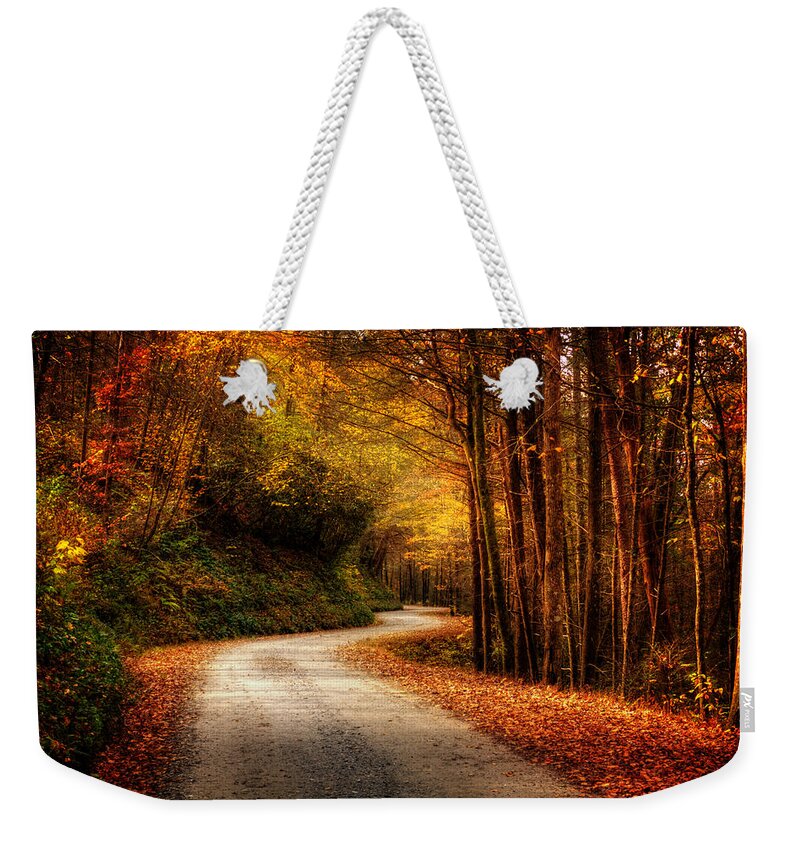Dirt Road Weekender Tote Bag featuring the photograph A Drive In The Mountains of Western North Carolina by Greg and Chrystal Mimbs