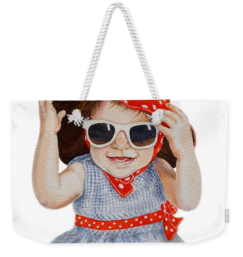 Red Hat Weekender Tote Bag featuring the painting A Fashion Girl by Irina Sztukowski