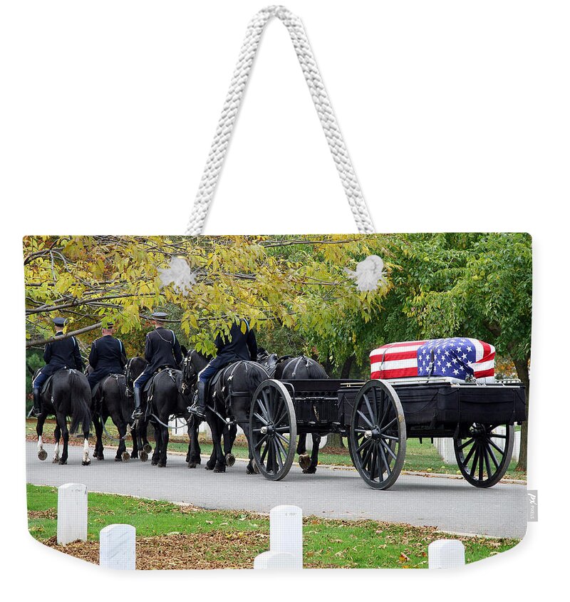 Arlington National Cemetery Weekender Tote Bag featuring the photograph A Funeral In Arlington by Cora Wandel