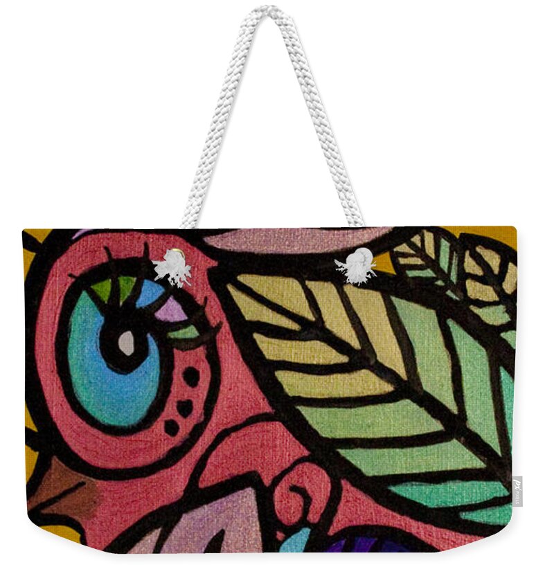 Painting Of A Girl And Her Bird In Danger Weekender Tote Bag featuring the painting A Girl and her Bird by Jaime Haney