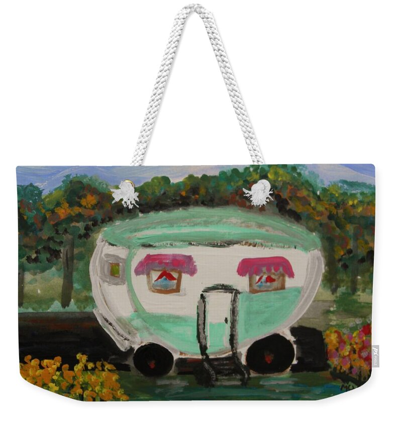 Trailer Weekender Tote Bag featuring the painting A Good Spot by Mary Carol Williams