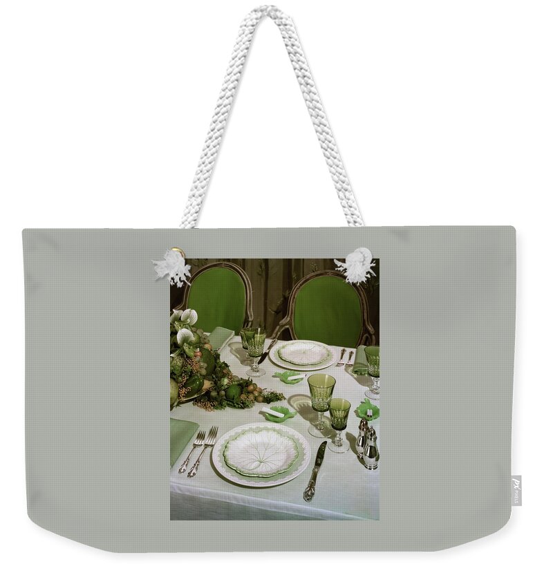 A Green Table Setting Weekender Tote Bag