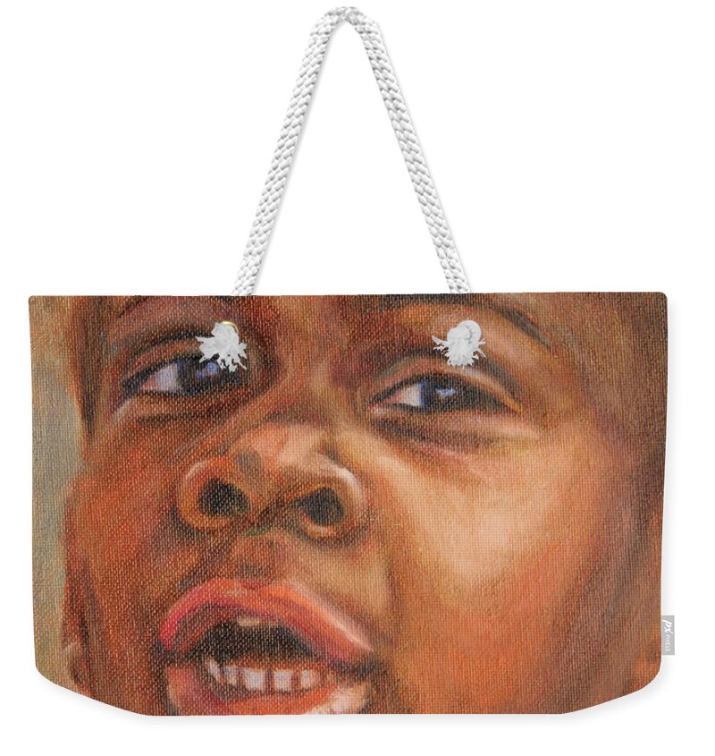 New Yorker Weekender Tote Bag featuring the painting A Little New Yorker by Xueling Zou