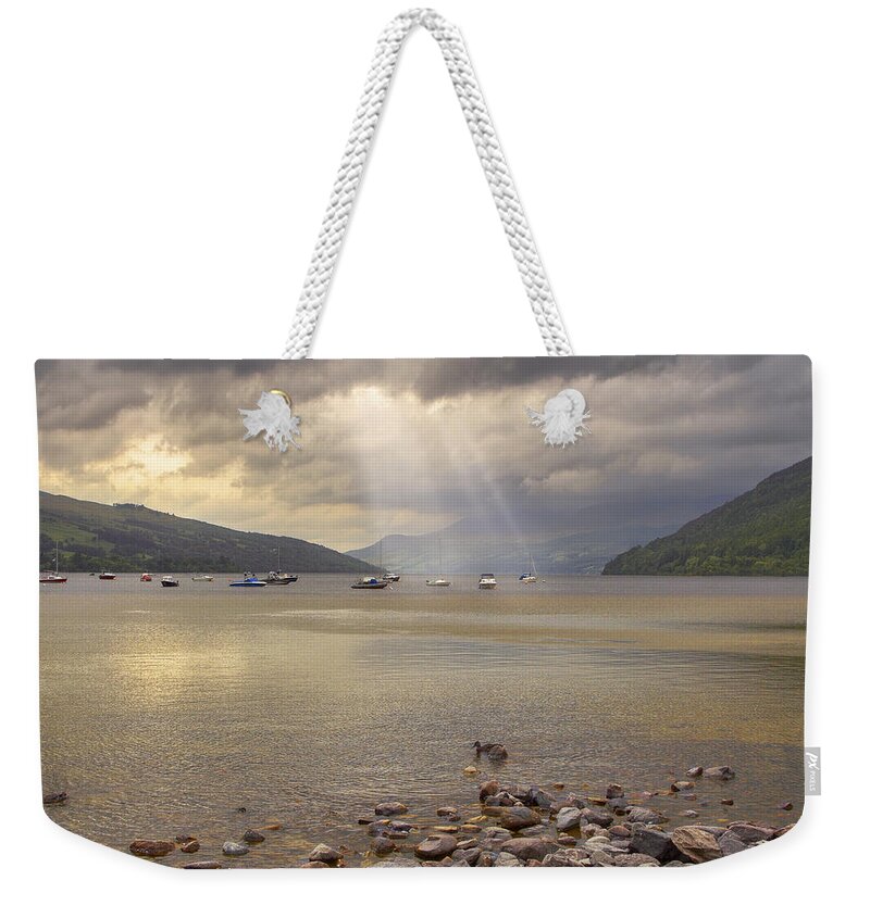 Scotland Weekender Tote Bag featuring the photograph A Loch Tay Sunset - Scotland - Boats by Jason Politte