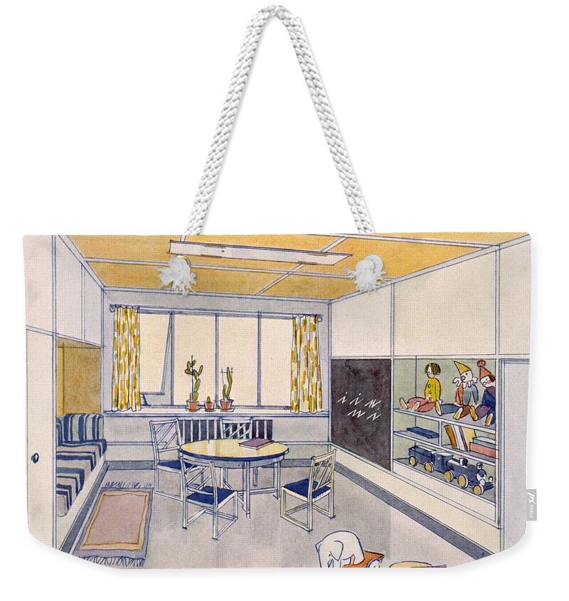 Nursery Weekender Tote Bag featuring the drawing A Nursery, 1929 by J. Demetz