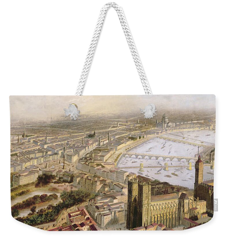 Westminster Abbey Weekender Tote Bag featuring the painting A Panoramic View Of London by English School