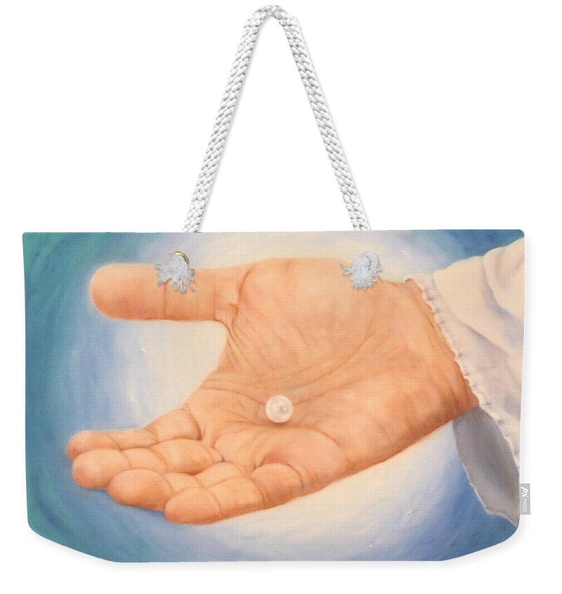 Pearl Weekender Tote Bag featuring the painting A Pearl in His Hand by Jeanette Sthamann