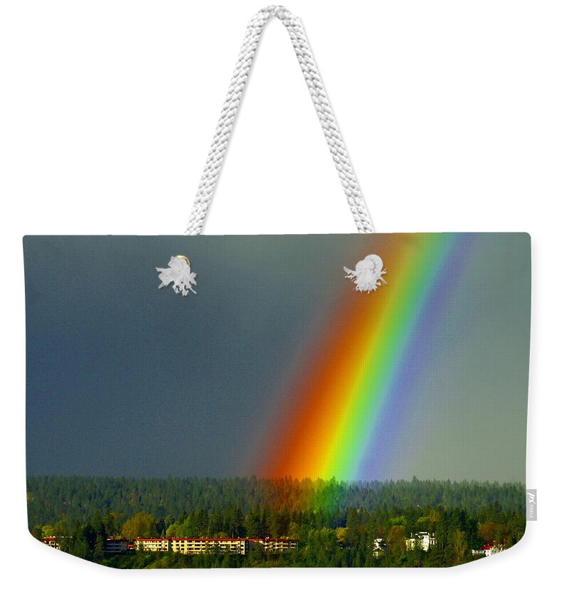 Rainbow Weekender Tote Bag featuring the photograph A Rainbow Blessing Spokane by Ben Upham III