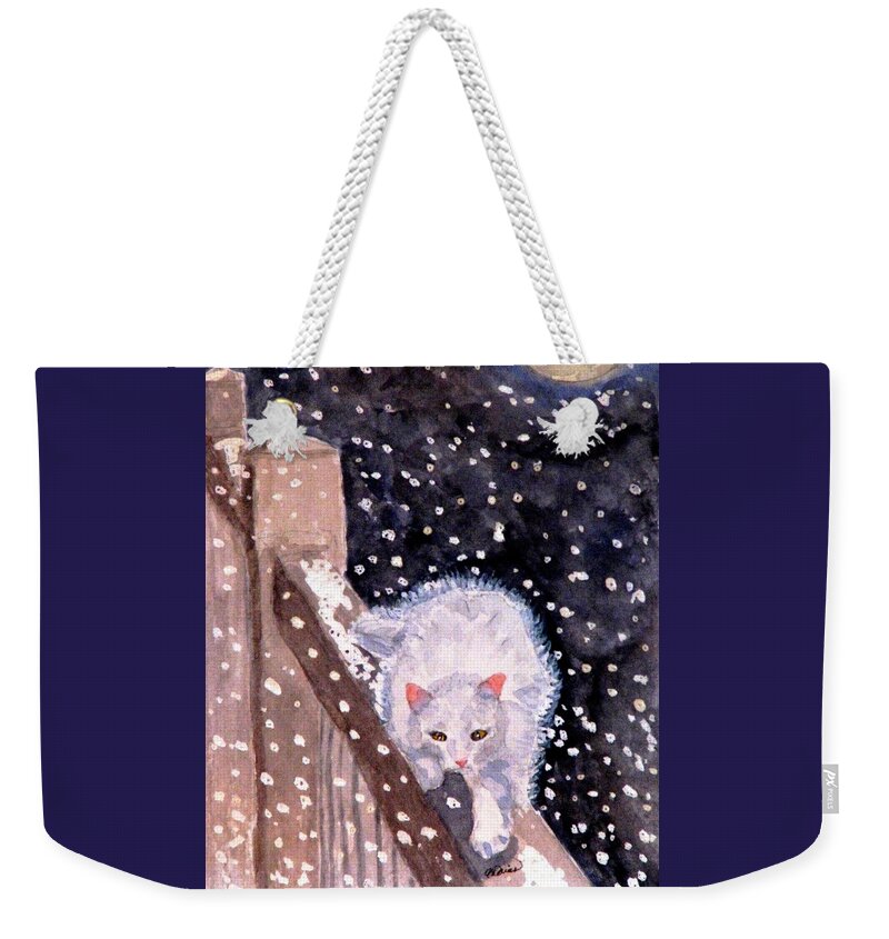 Cat Weekender Tote Bag featuring the painting A Silent Journey by Angela Davies