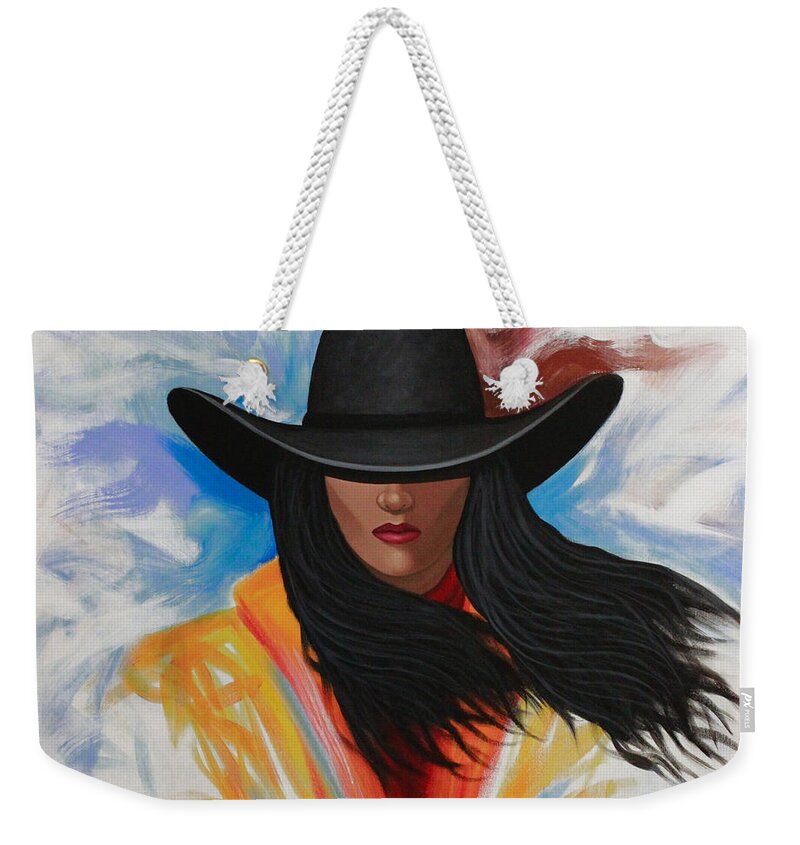 Cowgirl Weekender Tote Bag featuring the painting A Stroke Of Cowgirl by Lance Headlee