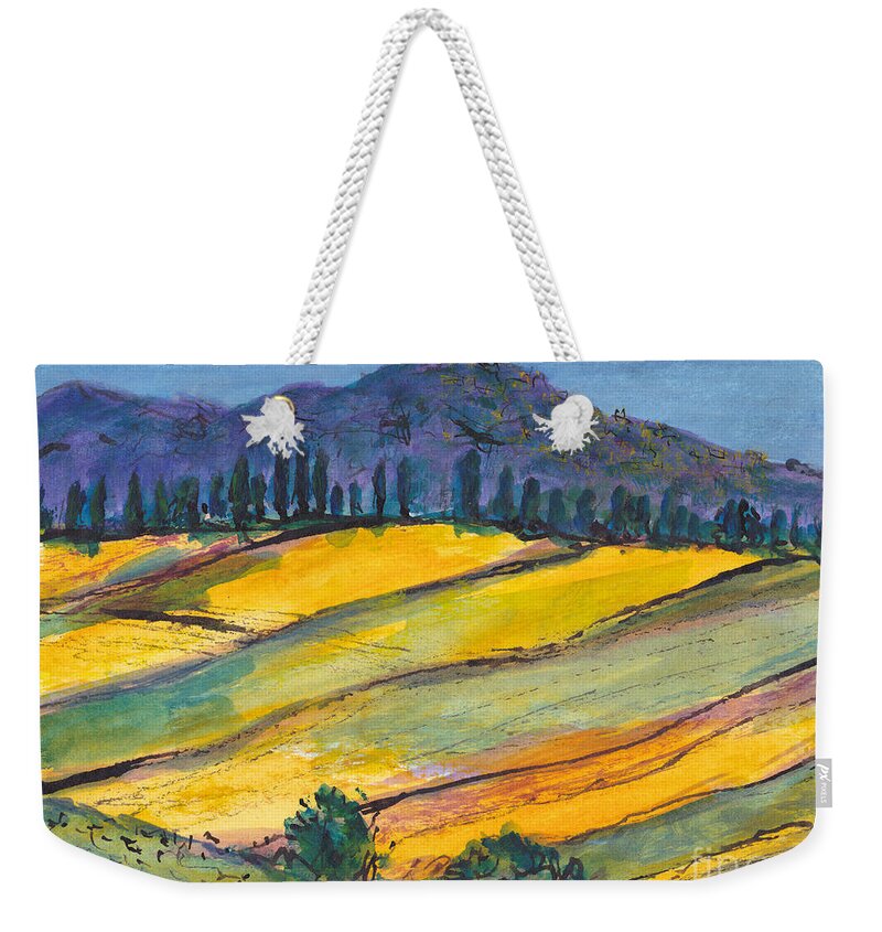 Painting Weekender Tote Bag featuring the painting A Tuscan Hillside by Jackie Sherwood