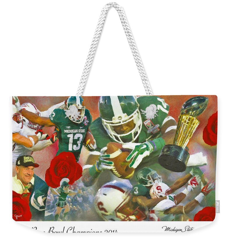 Michigan State Weekender Tote Bag featuring the painting A Very Sweet Rose by John Farr