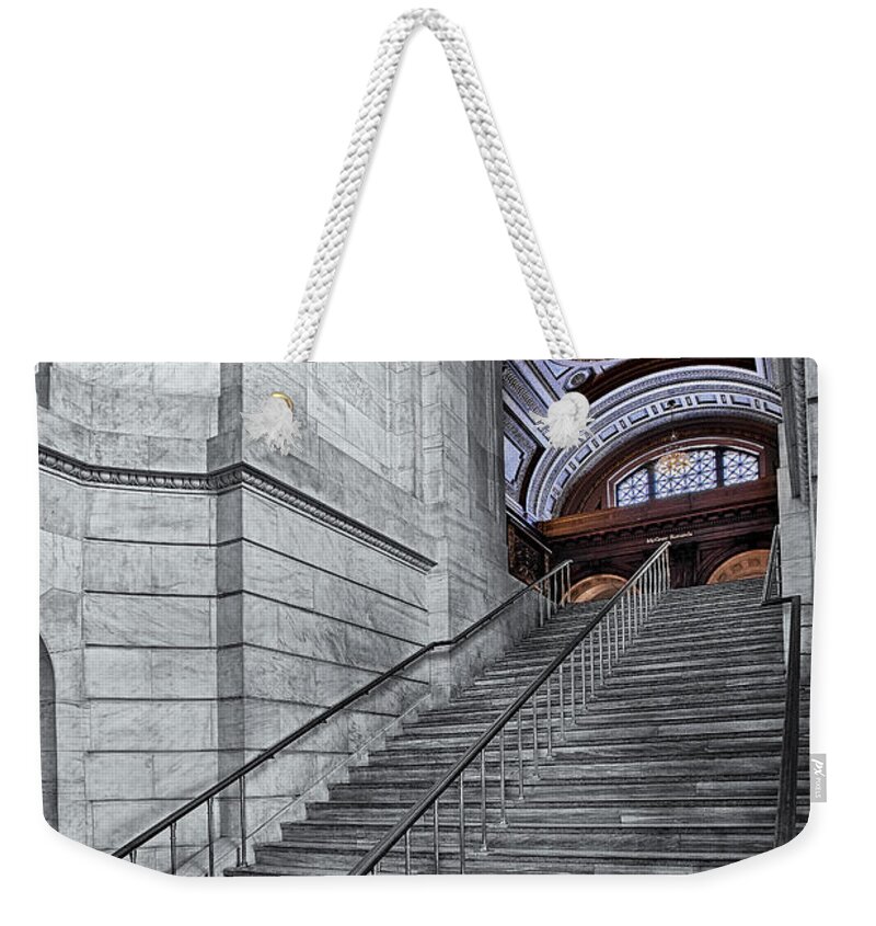 Big Apple Weekender Tote Bag featuring the photograph A View To The McGraw Rotunda NYPL by Susan Candelario