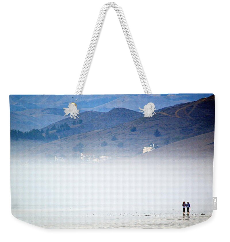 Scenic Weekender Tote Bag featuring the photograph A Walk in the Evening Fog by AJ Schibig