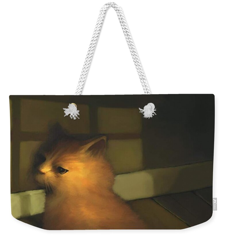 Diane Strain Weekender Tote Bag featuring the painting A Warm Corner for Kitty  No.2 by Diane Strain