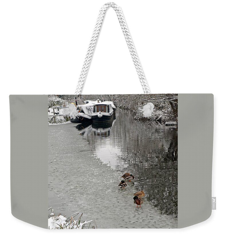 Snow Weekender Tote Bag featuring the photograph A Winters Day on the River by Gill Billington