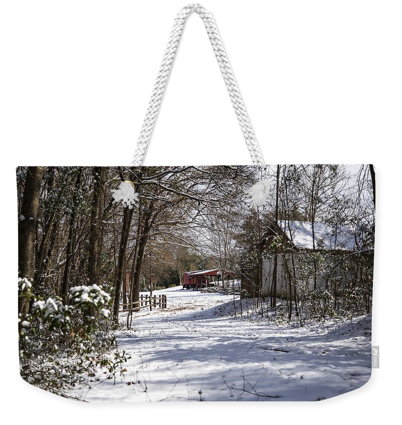 Snow Weekender Tote Bag featuring the photograph A Wintry Walk by Charles Hite